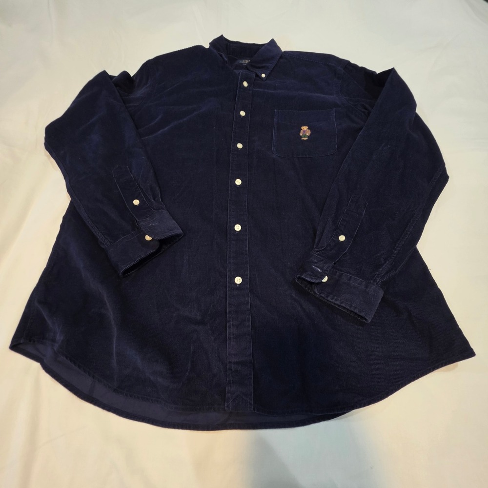 Polo Ralph Lauren Shirt Mens XL Navy Blue Excellent Corduroy Polo Bear Classic